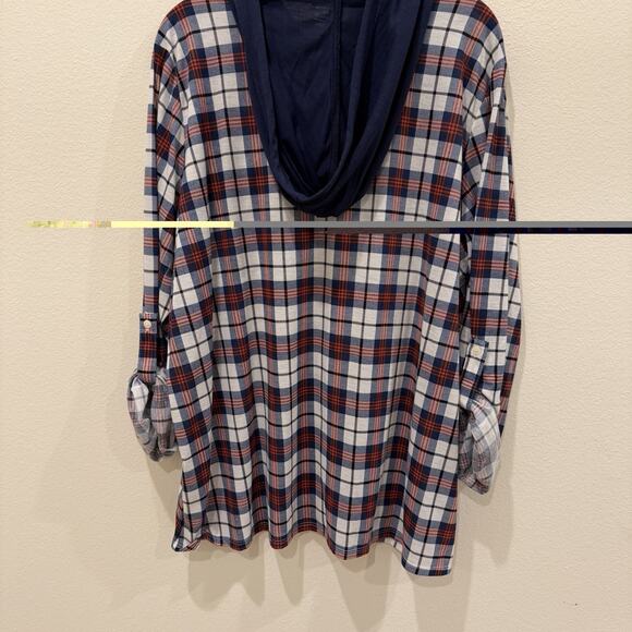 NWT Always Indigo Women’s Top Button Up Plus Size 3X Red Blue Plaid Flannel Look - Picture 10 of 11